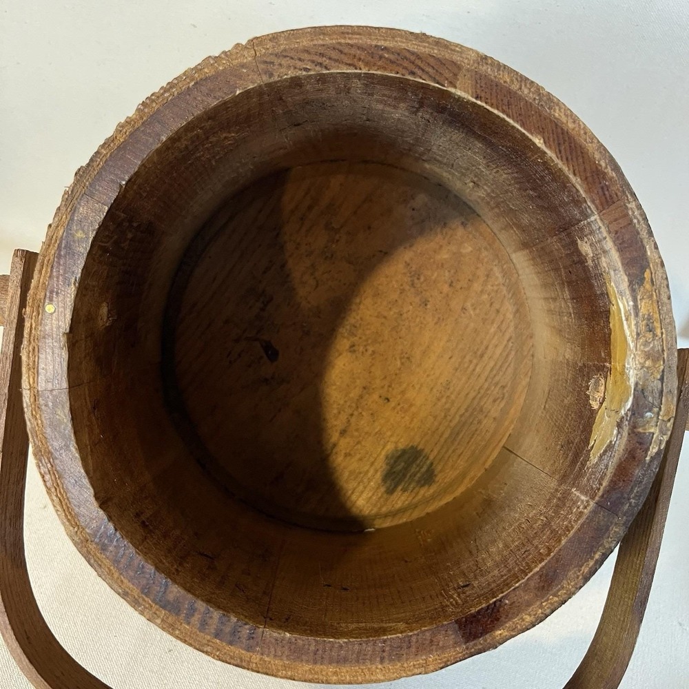 Antique/Vintage Wooden Brass Banded Shoe Shine Bucket Firkin‎ Shaker Style - Picture 9 of 16